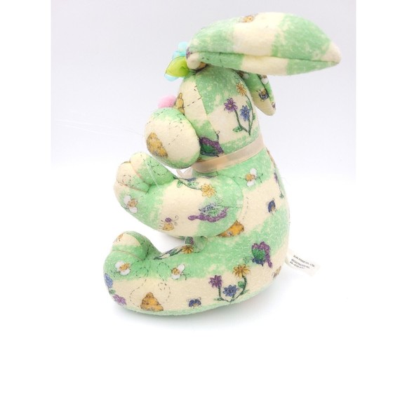 Plush Bunny Rabbit Flower Tapestry Style Pattern Green Blue Pink Ribbon Easter - Picture 5 of 8